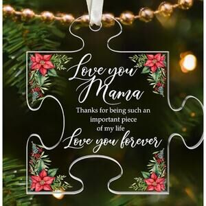Mom Mama Ornament Acrylic Christmas Gifts Holiday Puzzle Piece Shape Flowers